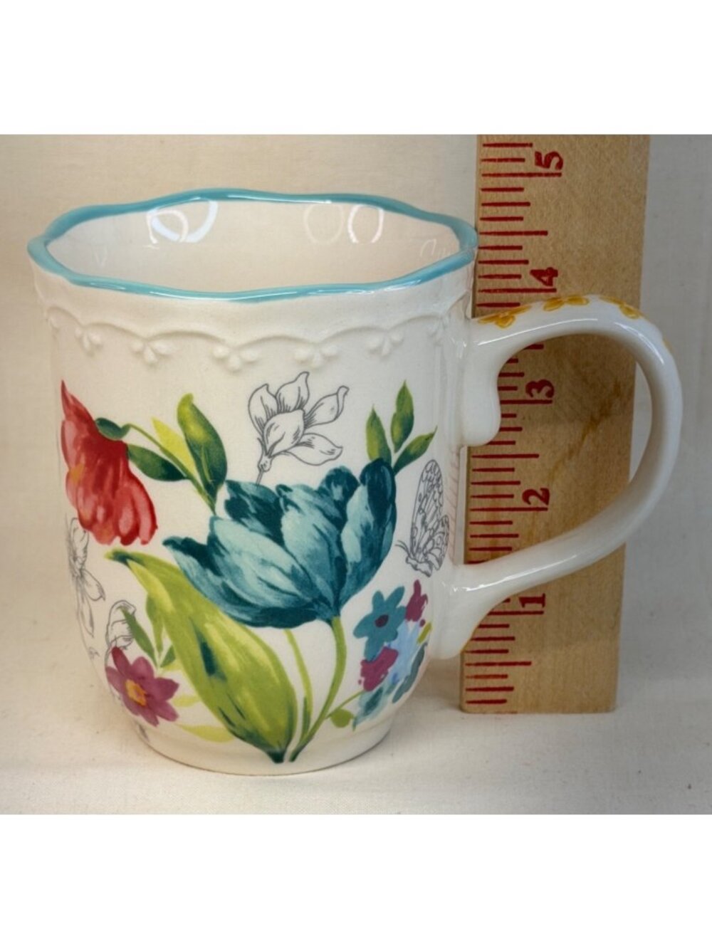 2 Pioneer Woman Stoneware Blooming Bouquet Mugs Floral Butterfly - Picture 9 of 9